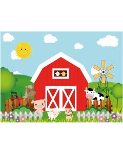 Allenjoy 8x6ft Cartoon Farm Animals Photography Backdrop Red Barn Barnyard Baby Shower Boys Birthday Party Decoration Banner Little Farmer Photo Background