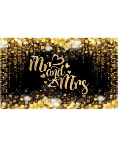 Allenjoy Mr & Mrs Engagement Decorations Backdrop for Couples Gold Black Wedding Bride and Groom Engaged Ceremony Anniversary Bridal Shower Supplies Photo Booth Props Background
