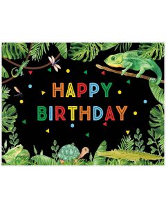 Allenjoy 96" x 72" Reptile Swamp Birthday Backdrop Child Jungle Background Wild One Party Banner Cartoon Safari Animal Crocodile Lizard Turtle Palm Leaves Photo Booth Props Cake Table Supplies Decor