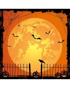 6x6ft Happy Halloween Backdrop Jack O'Lantern Pumpkin Lantern Orange Night Moon Bat Spider Web Graveyard Fence Photography Background Party Decorations Cake Table Banner Photo Studio Booth