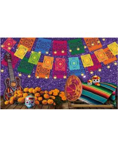 Allenjoy Mexican Fiesta Theme Backdrop for Photography Purple Day of The Dead Party Background Cinco de Mayo Colorful Flags Holiday Wall Banner Decor Baby Shower Decoration Photo Booth Props
